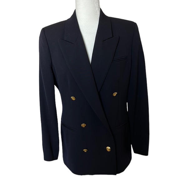 Austin Reed vintage navy blue double breasted wool blazer size 8 petite - Picture 2 of 8